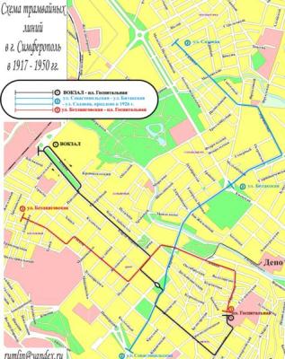 Прикрепленное изображение: Схема маршрутов трамваев Симферополя в 1917-1950.JPG